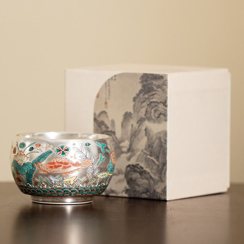 Zen Ceramic Tea Cup with Dragon and Nature Motifs