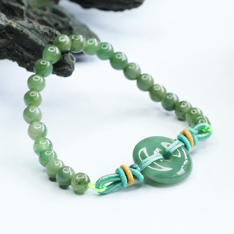 6mm Jade Peace Buckle Bracelet - Prosperity and Luck