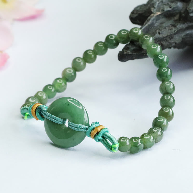 6mm Jade Peace Buckle Bracelet - Prosperity and Luck
