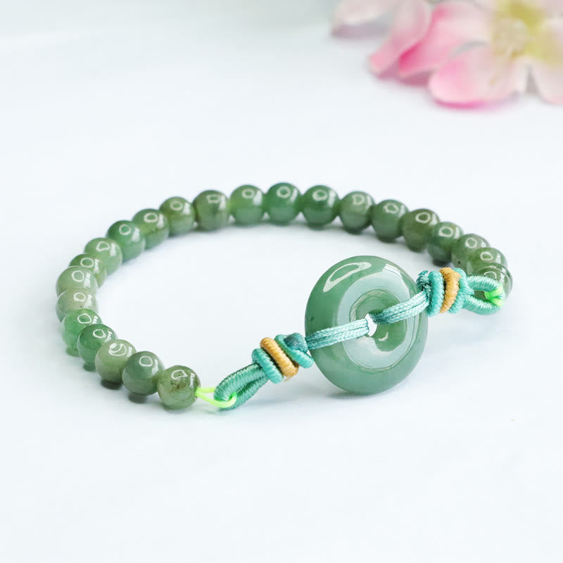 6mm Jade Peace Buckle Bracelet - Prosperity and Luck