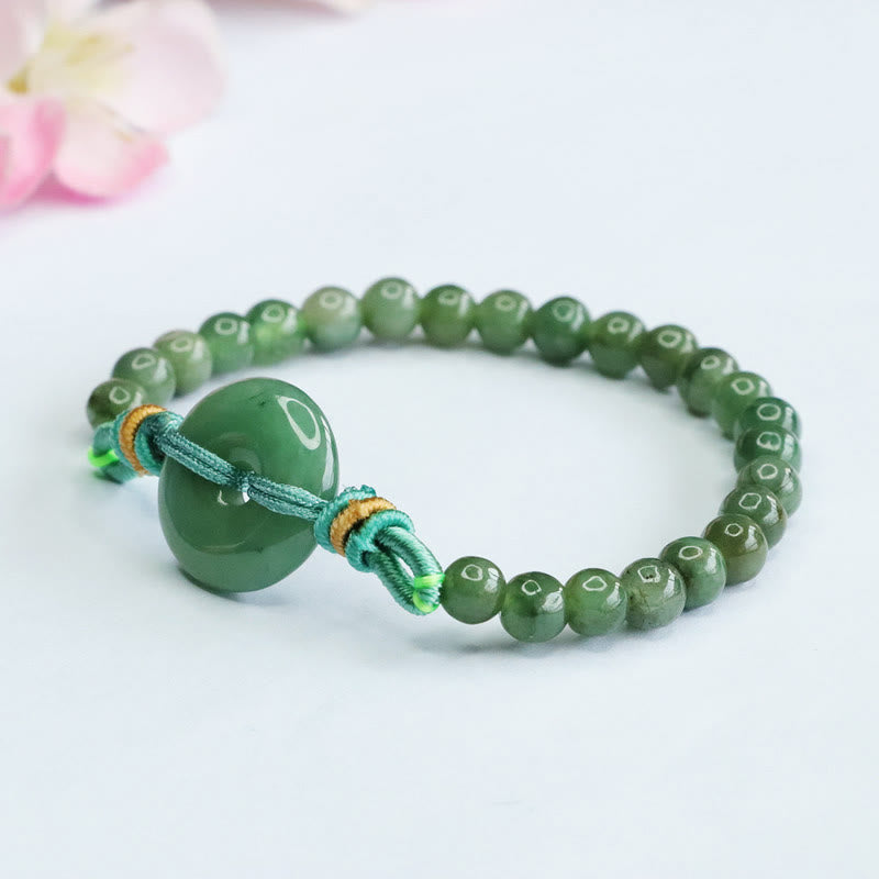 6mm Jade Peace Buckle Bracelet - Prosperity and Luck