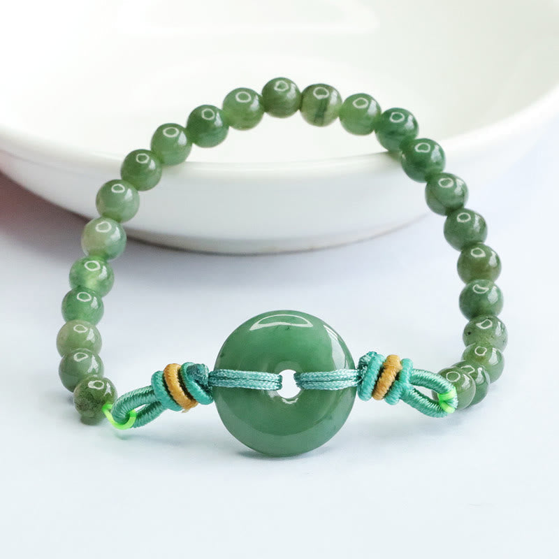 6mm Jade Peace Buckle Bracelet - Prosperity and Luck