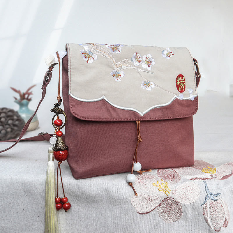 Brown Plum Bossom Cotton Linen Yoga Bag