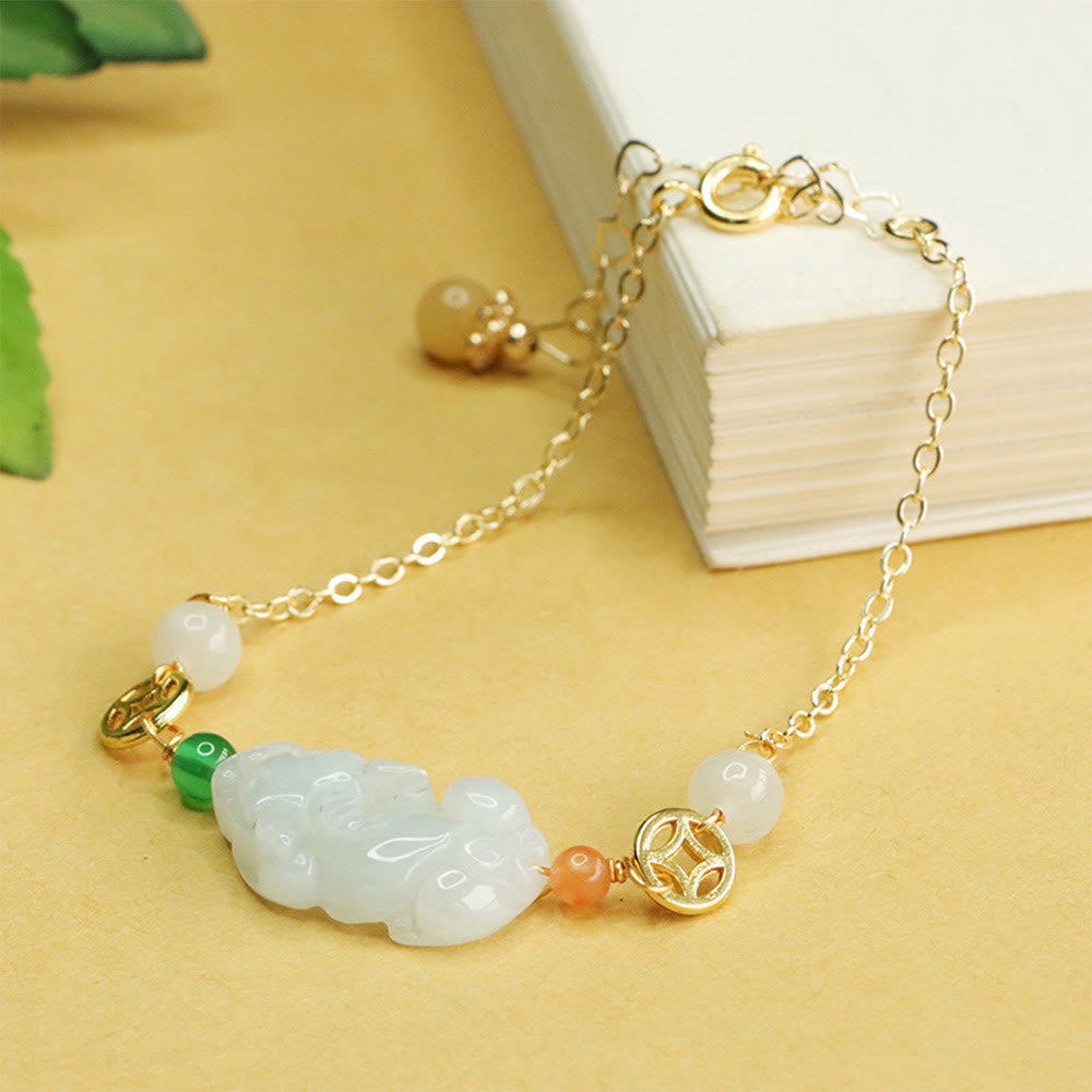 Jade and Copper PiXiu Bracelet with Adjustable 14-20cm Wrist