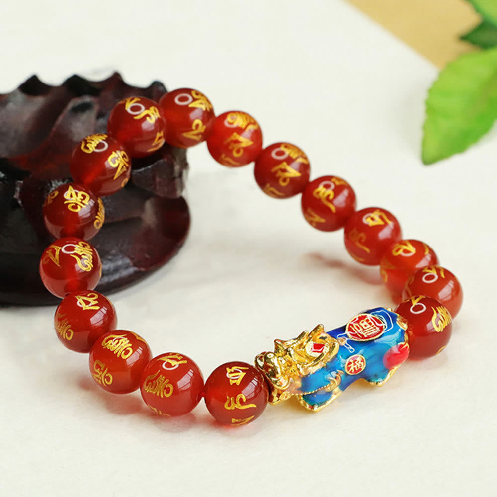 10mm Red Agate Om Mani Padme Hum Pixiu Calm Bracelet