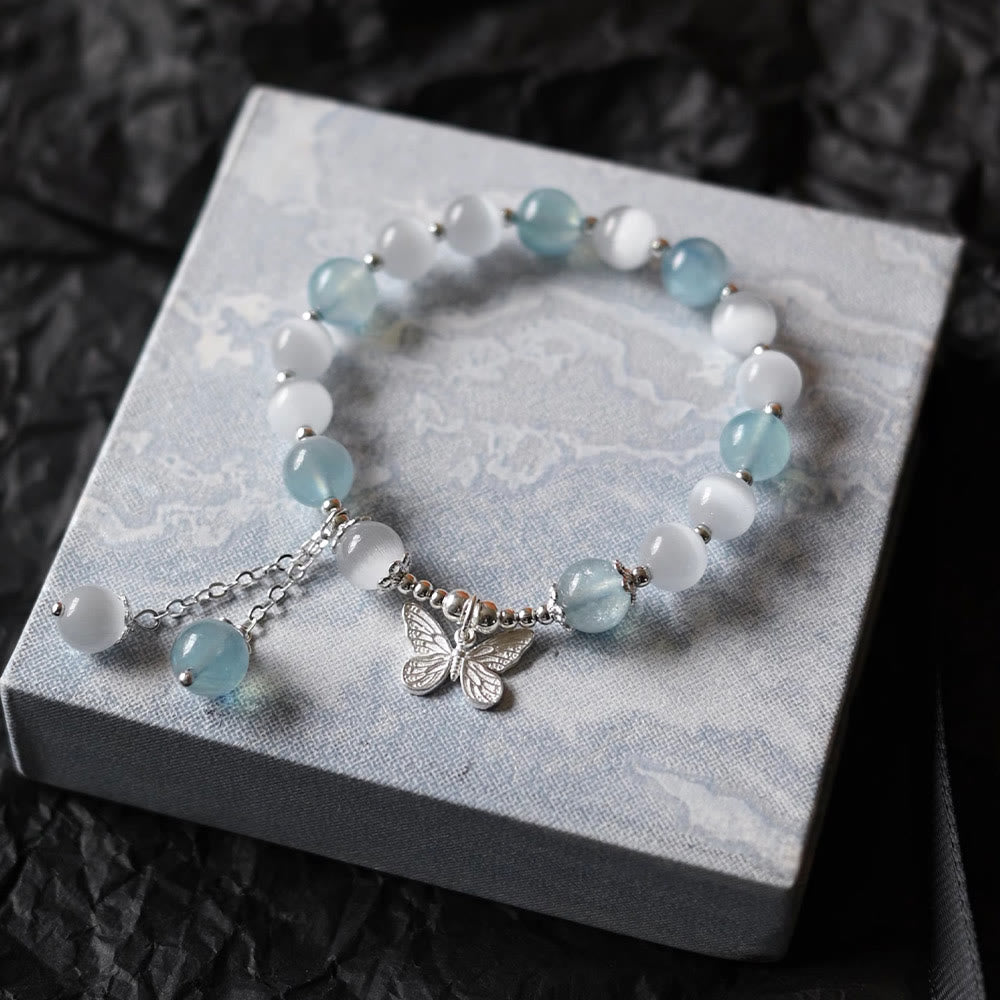 Support Aquamarine Butterfly Chakra Bracelet | Healing Sounds
