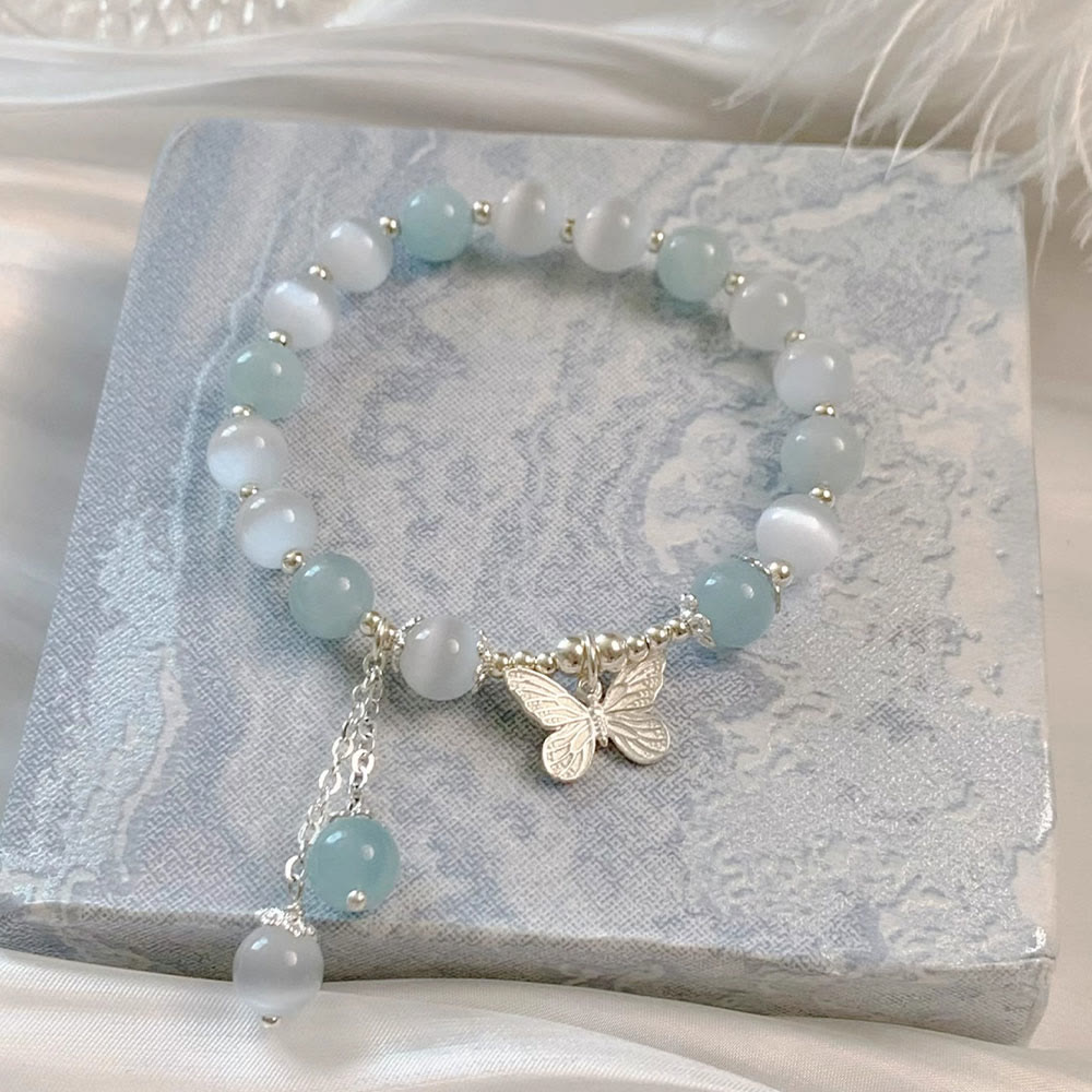 Support Aquamarine Butterfly Chakra Bracelet | Healing Sounds