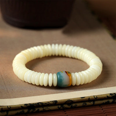 3x10mm White Bodhi Seed Wisdom Tassel Wrist Mala Bracelet