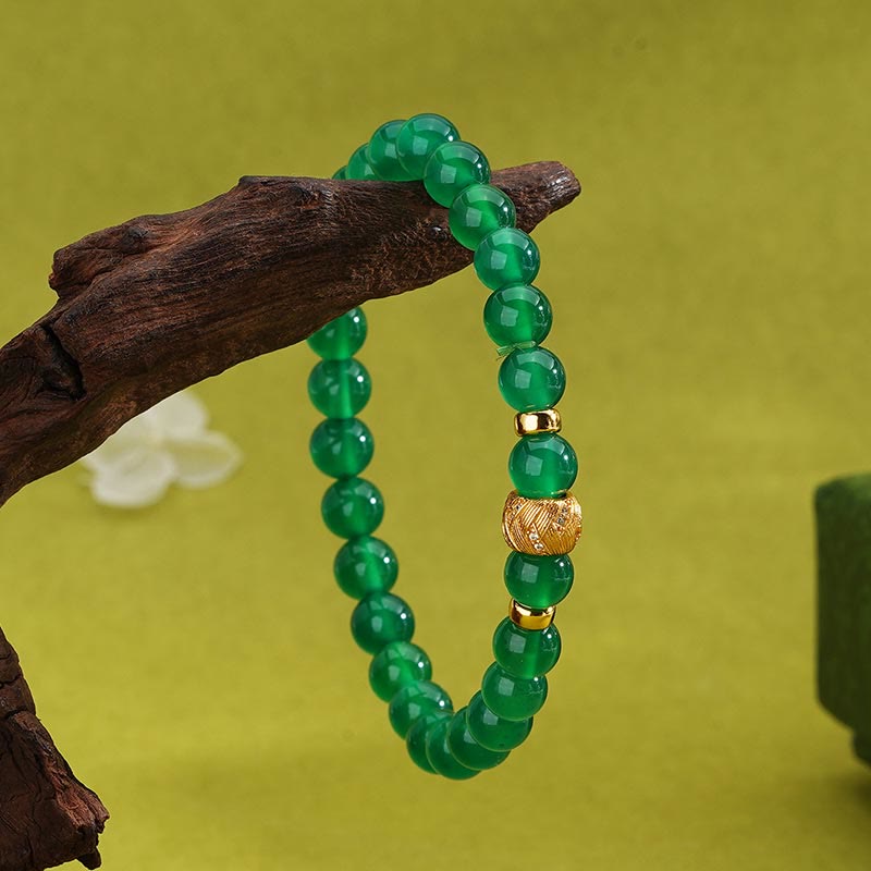 6mm Green Agate Support Bracelet with Sterling Silver Beads