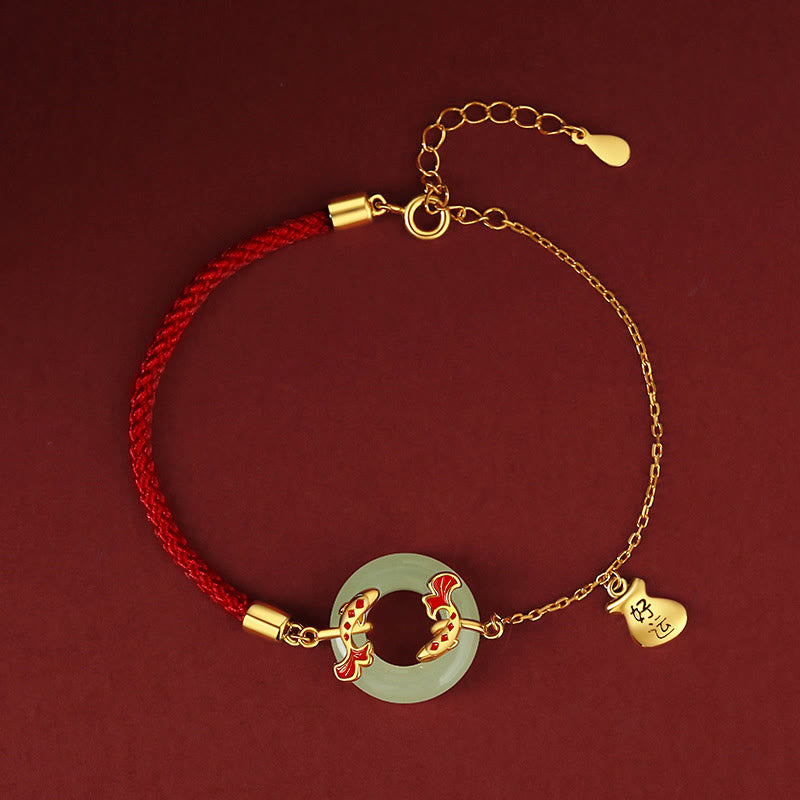 Sterling Silver Hetian White Jade Peace Buckle Bracelet