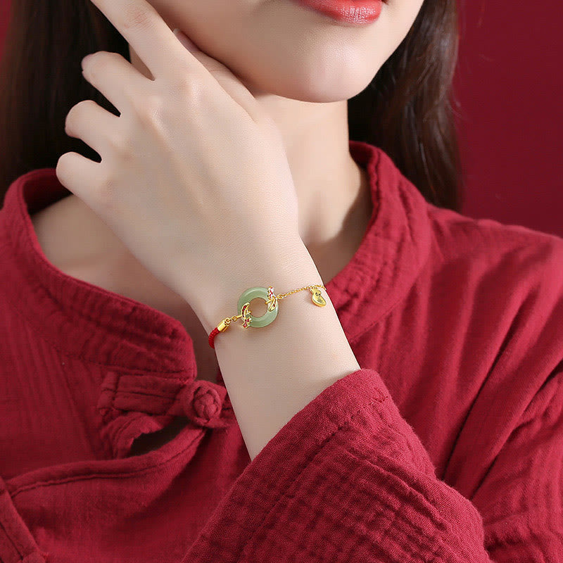 Sterling Silver Hetian White Jade Peace Buckle Bracelet