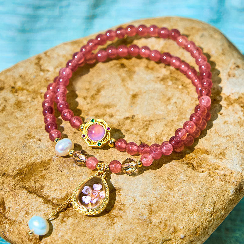 14-16cm Strawberry Quartz Positive Double Wrap Bracelet