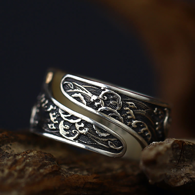 Adjustable Sterling Silver Koi Fish Ring for Luck