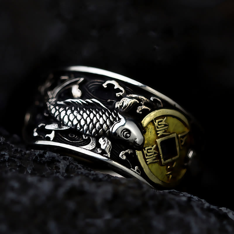 Adjustable Sterling Silver Koi Fish Ring for Luck