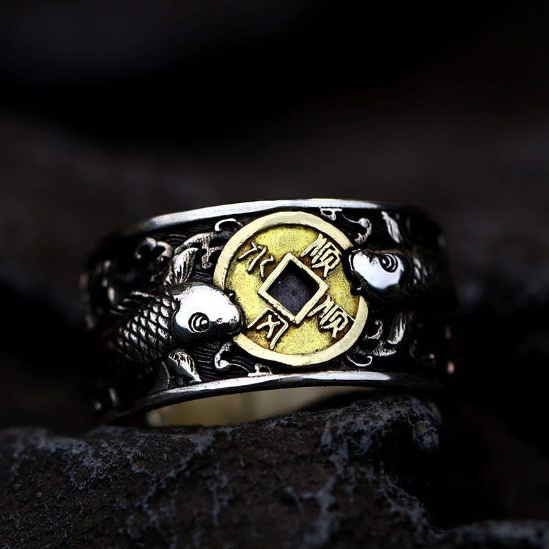 Adjustable Sterling Silver Koi Fish Ring for Luck