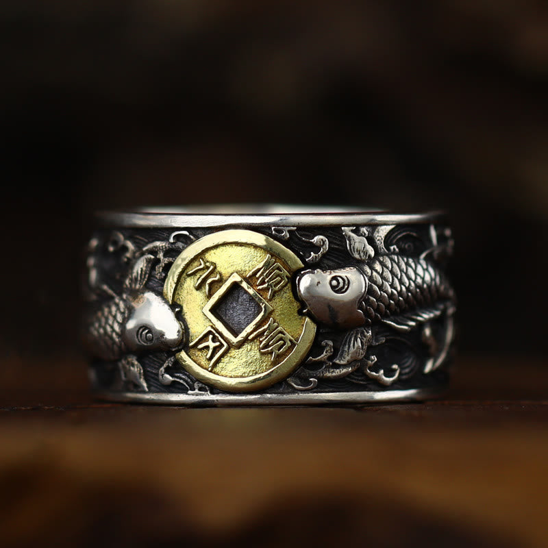 Adjustable Sterling Silver Koi Fish Ring for Luck