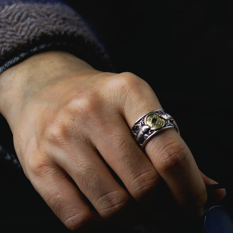 Adjustable Sterling Silver Koi Fish Ring for Luck