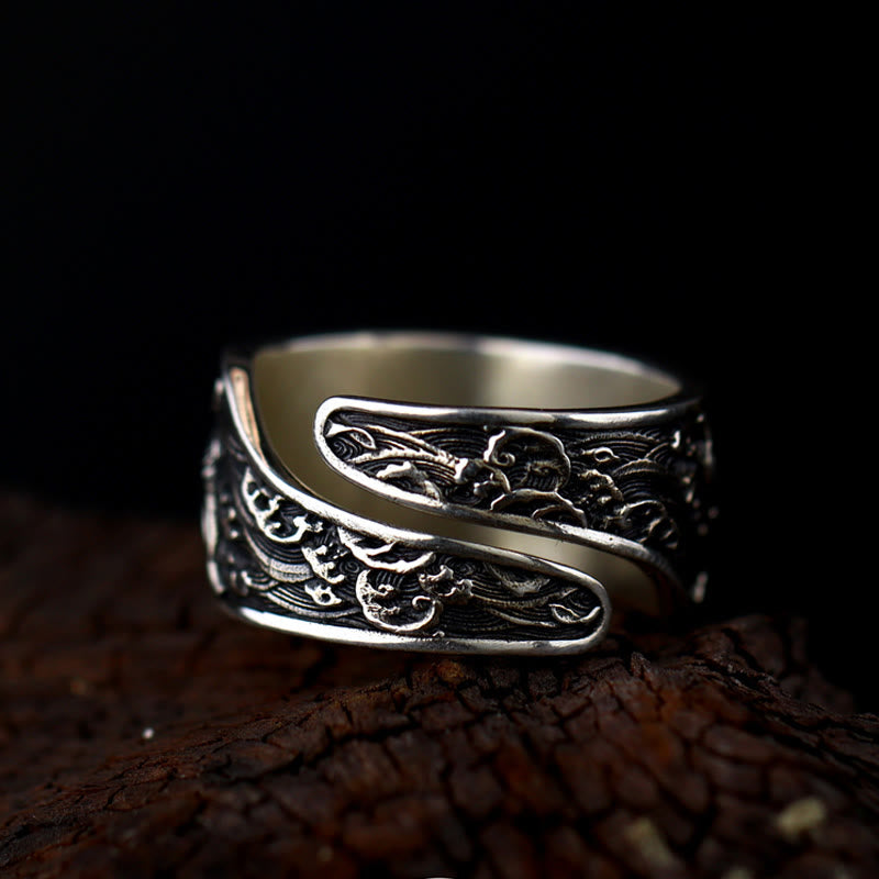 Adjustable Sterling Silver Koi Fish Ring for Luck