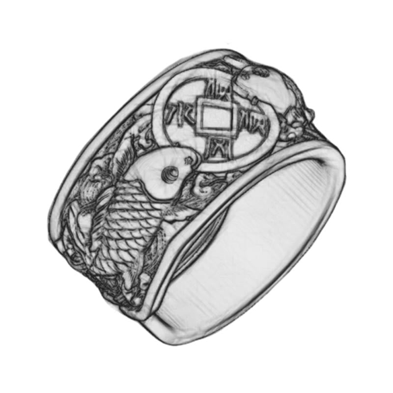Adjustable Sterling Silver Koi Fish Ring for Luck
