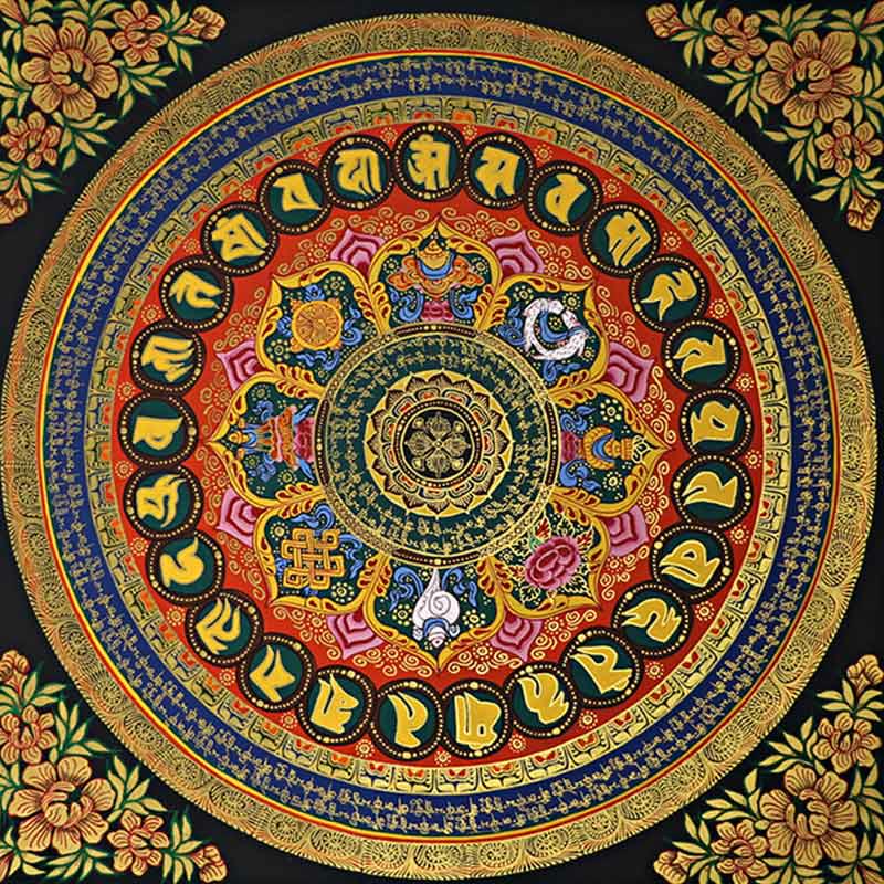 21.65 inch Tibetan Thangka Painting Om Mani Padme Hum Scripture Decoration