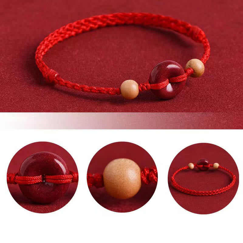 Cinnabar Peach Wood Peace Buckle Bracelet | Harmony & Wealth