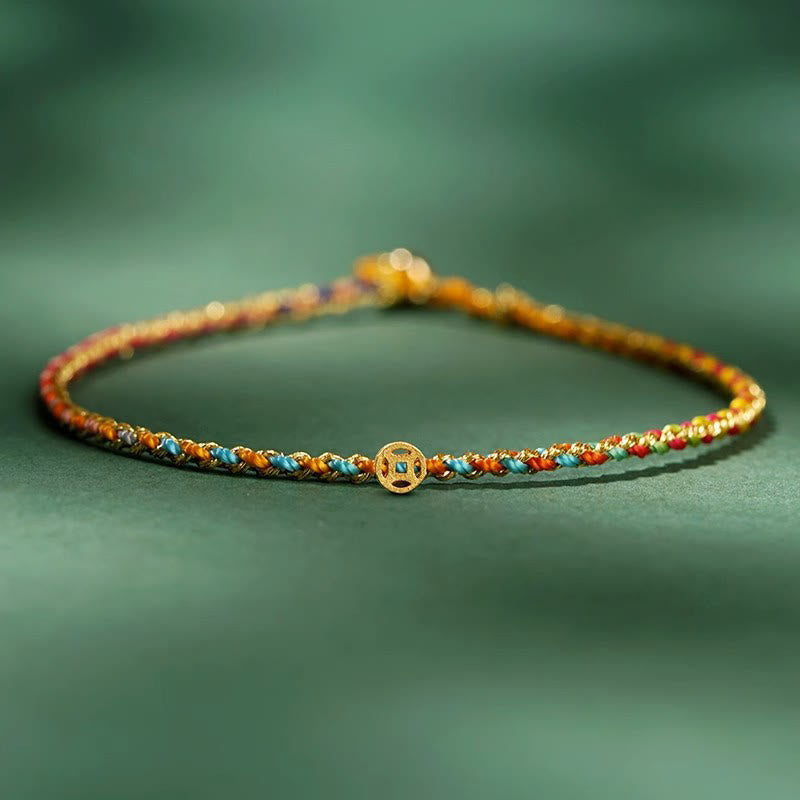 Colorful Luck Coin Rope Bracelet 14-15cm | Healing Sounds