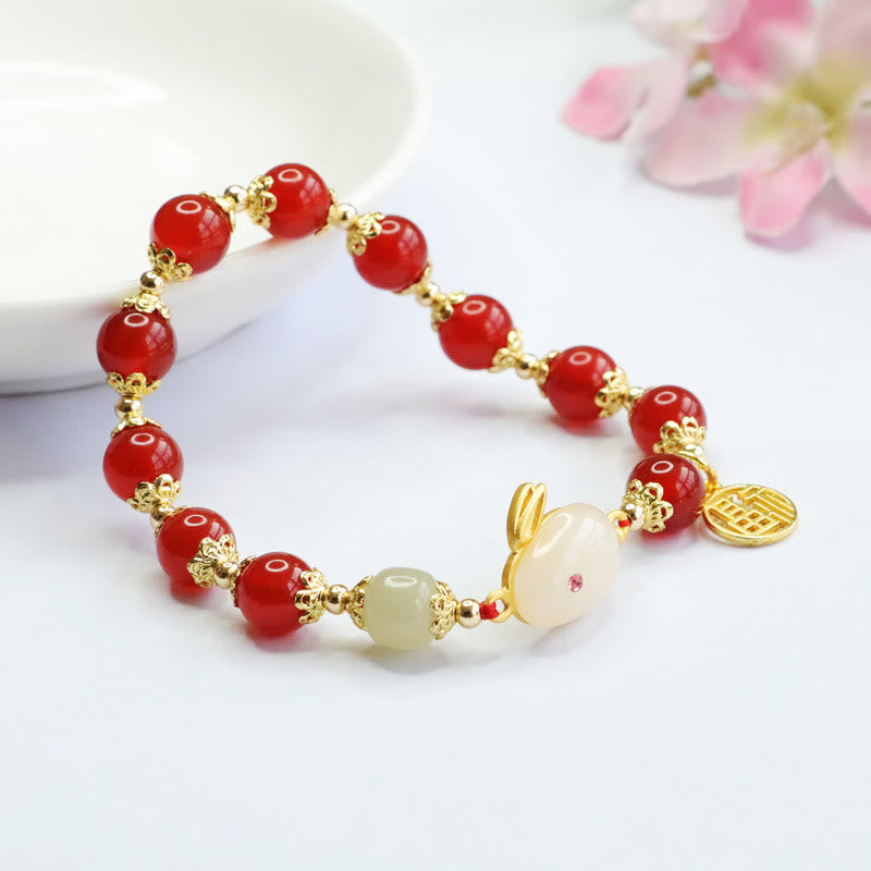 8mm Red Agate Fu Character Confidence Spiritual Bracelet