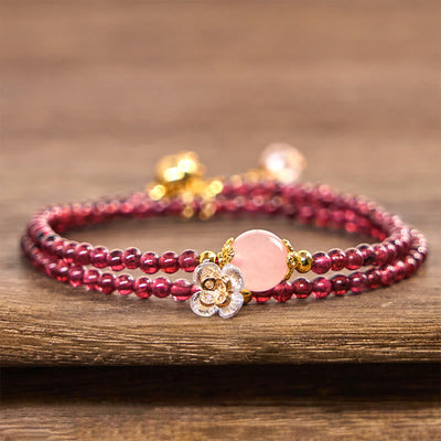 15-16cm Pink Garnet & Crystal Calm Double Wrap Bracelet
