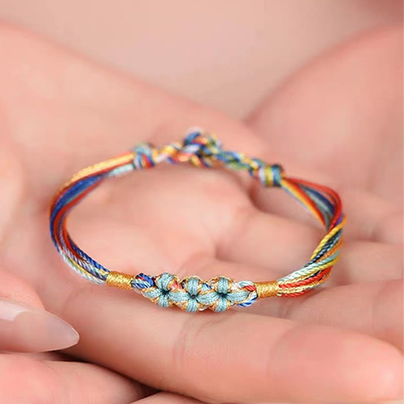 Colorful Peach Blossom Knot Yin Yang Bracelet for Luck and Protection