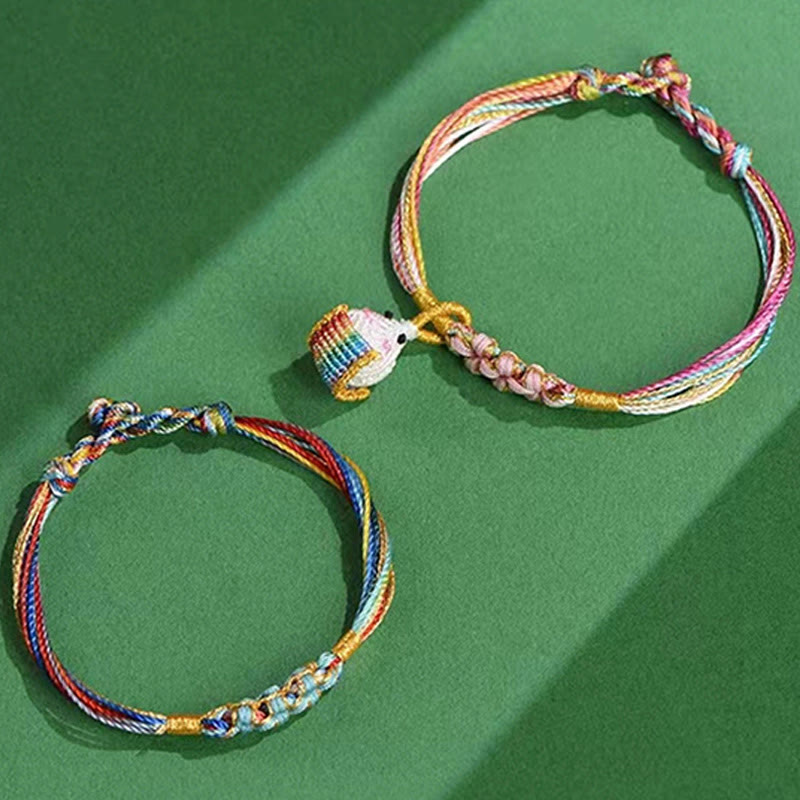 Colorful Peach Blossom Knot Yin Yang Bracelet for Luck and Protection