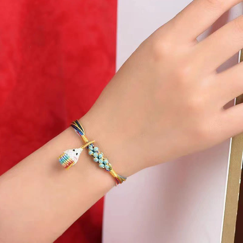 Colorful Peach Blossom Knot Yin Yang Bracelet for Luck and Protection