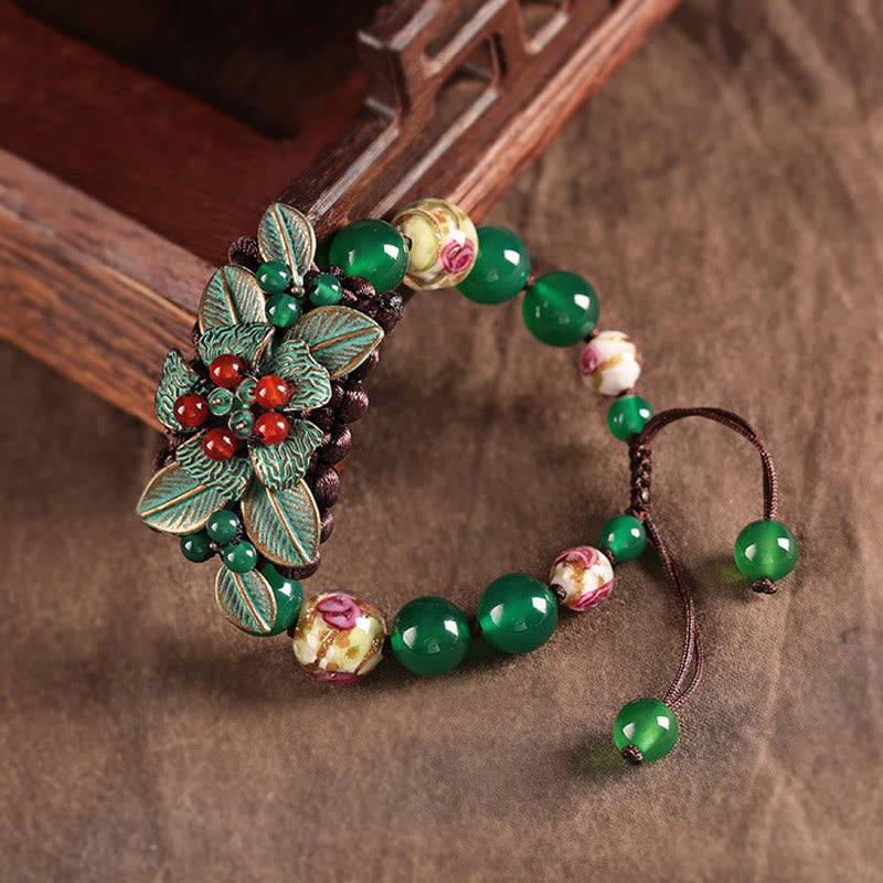 Green Agate Braided Knot Bracelet 5.5-7.9in Wrist
