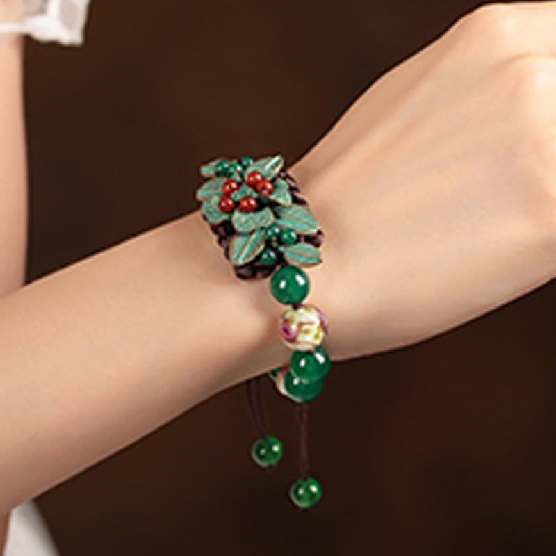 Green Agate Braided Knot Bracelet 5.5-7.9in Wrist