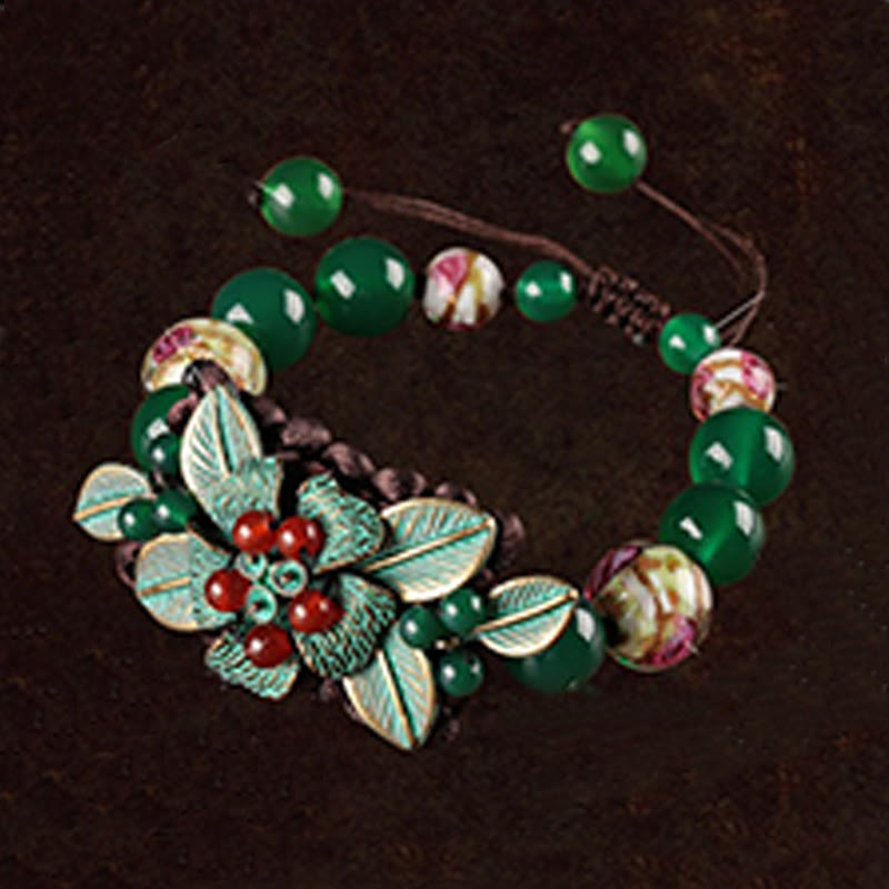 Green Agate Braided Knot Bracelet 5.5-7.9in Wrist