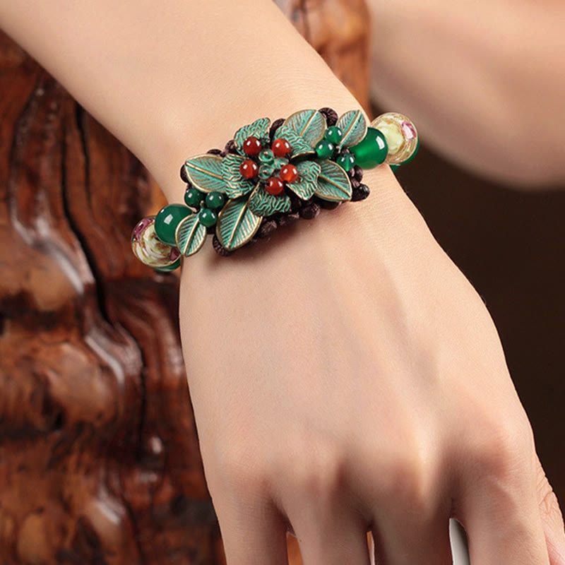 Green Agate Braided Knot Bracelet 5.5-7.9in Wrist