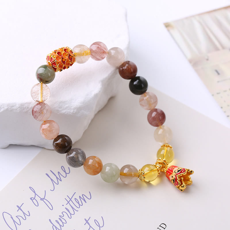 5.5-6.3 inch Rutilated Quartz Yin Yang Protection Bracelet