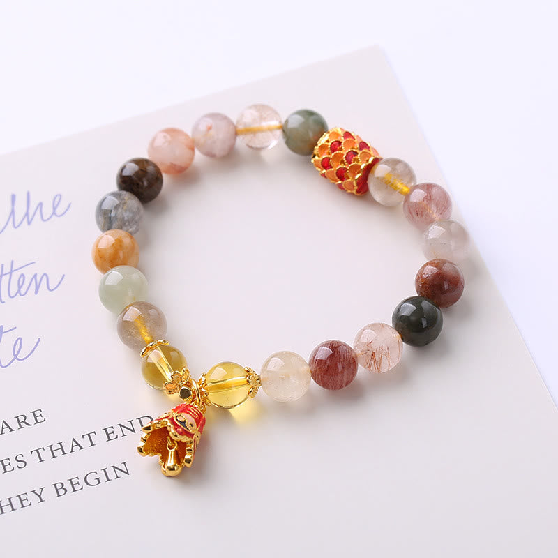5.5-6.3 inch Rutilated Quartz Yin Yang Protection Bracelet