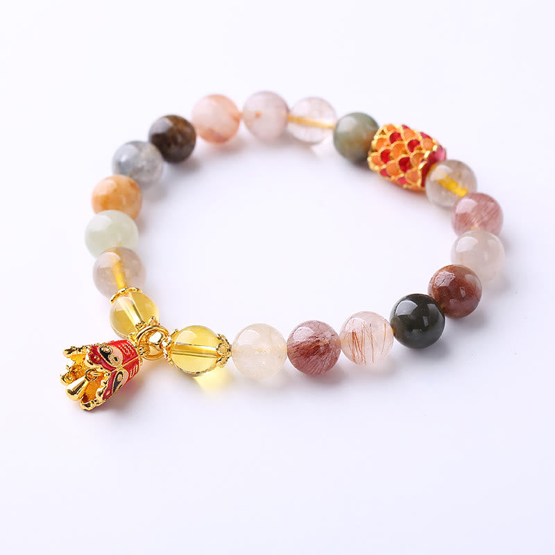 5.5-6.3 inch Rutilated Quartz Yin Yang Protection Bracelet