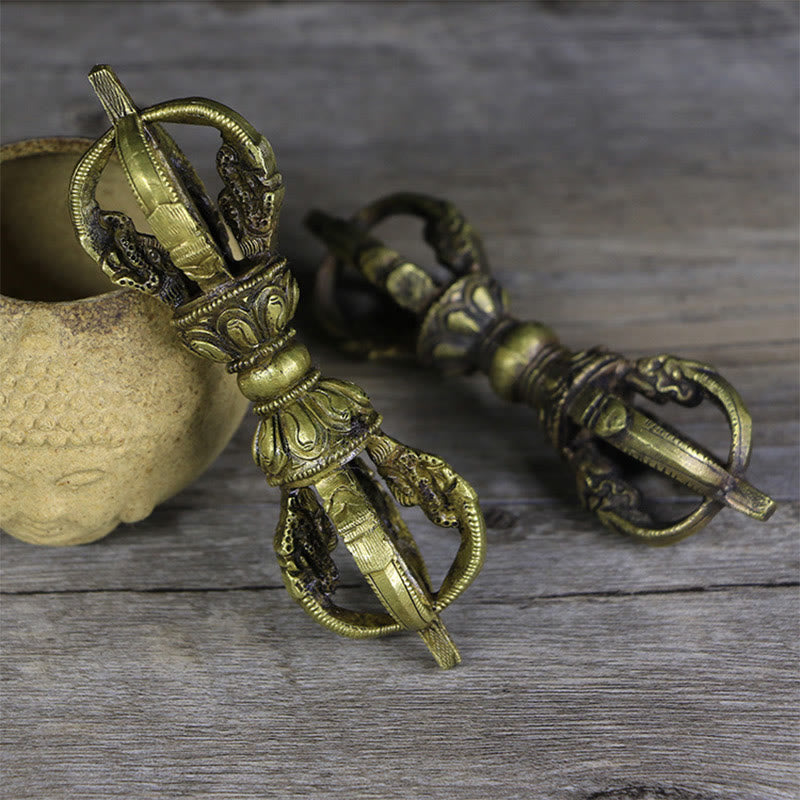 Handmade Nepal Five Prong Vajra Dorje Meditation Copper Decoration