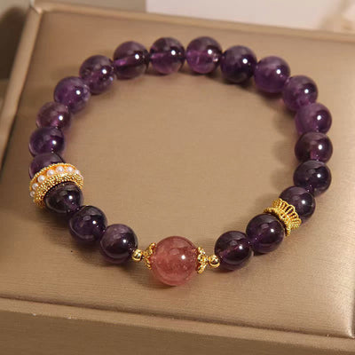8mm Amethyst & Strawberry Quartz Bracelet for Women
