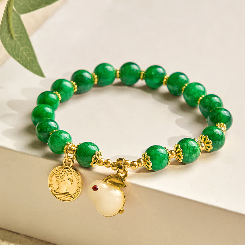 Green Calcite Clarity Bracelet with Rabbit Charm 14-16cm