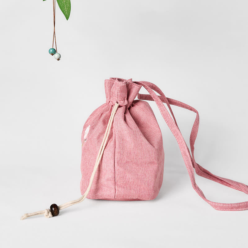 Pink Lotus Cotton Linen Crossbody Bag 19x20x10cm