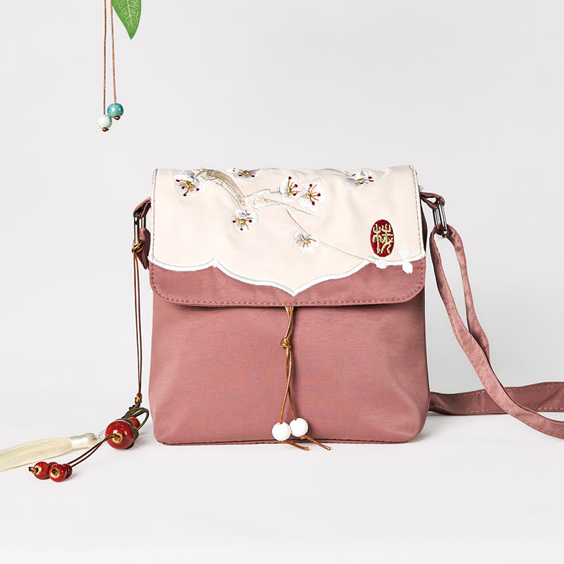 Brown Plum Bossom Cotton Linen Yoga Bag
