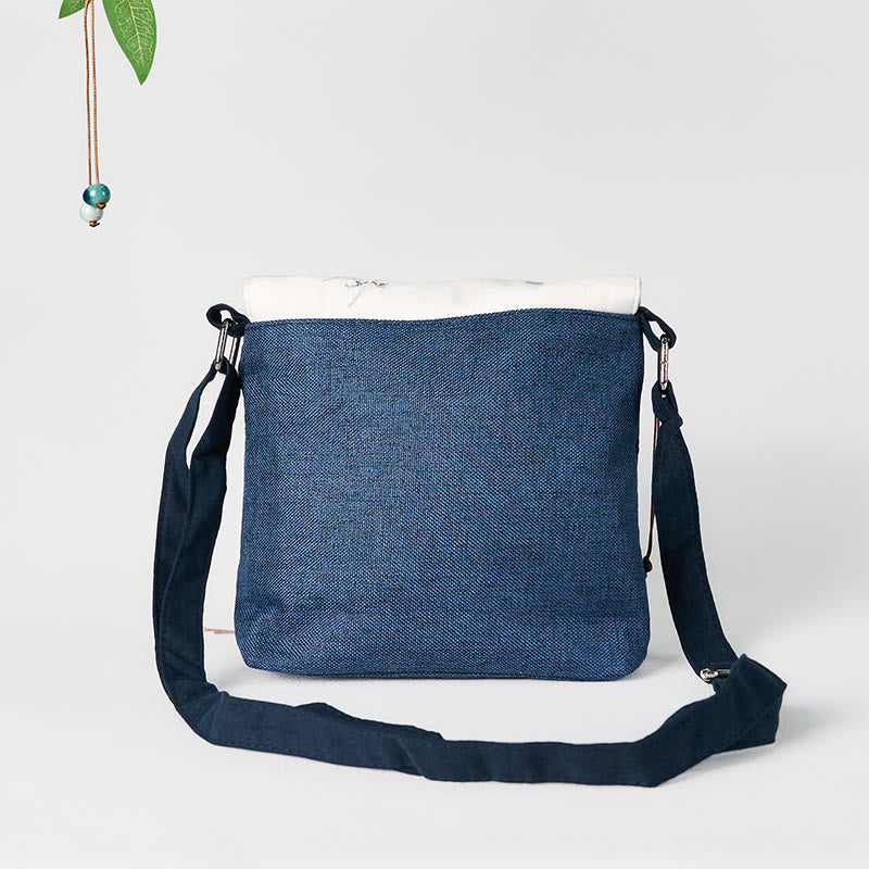 Dark Blue Plum Embroidered Spiritual Accessories Canvas Backpack