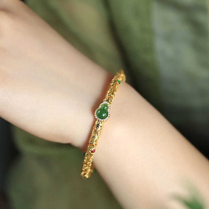 Cyan Jade Copper Plated Gold Bracelet 56mm Luck Harmony