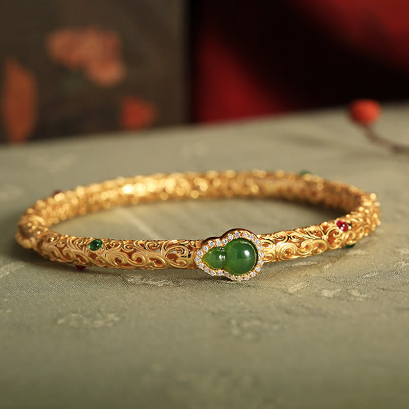 Cyan Jade Copper Plated Gold Bracelet 56mm Luck Harmony