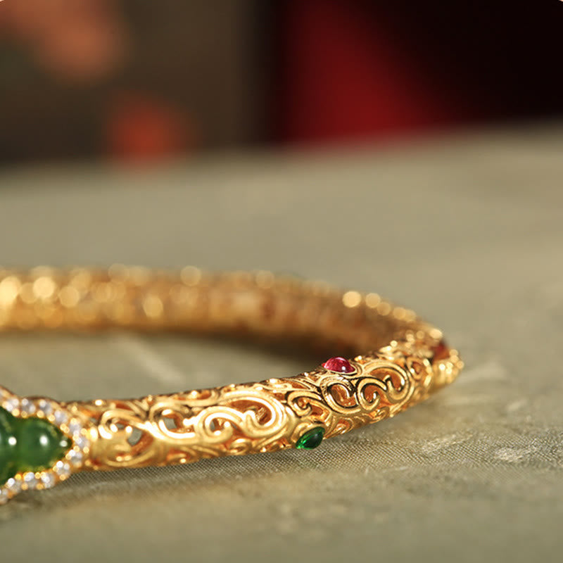 Cyan Jade Copper Plated Gold Bracelet 56mm Luck Harmony
