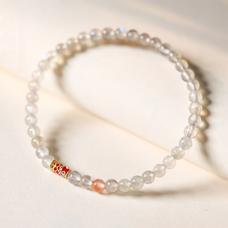 4mm Moonstone Koi Fish Healing Bracelet for Calm & Luck
