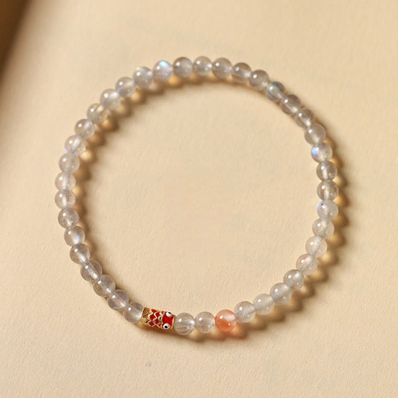 4mm Moonstone Koi Fish Healing Bracelet for Calm & Luck