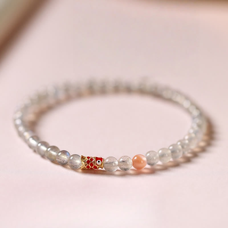 4mm Moonstone Koi Fish Healing Bracelet for Calm & Luck
